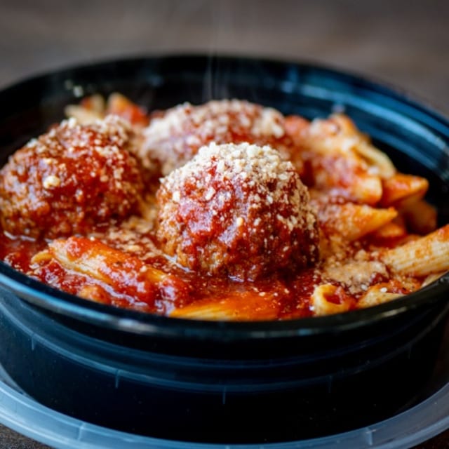 Small tray Ziti with Homemade meatballs.