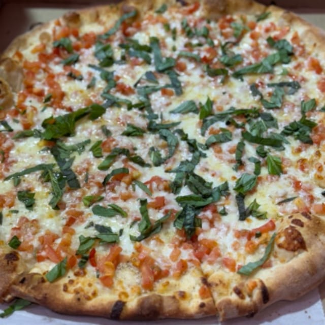Tomato, Basil and Garlic Pizza.